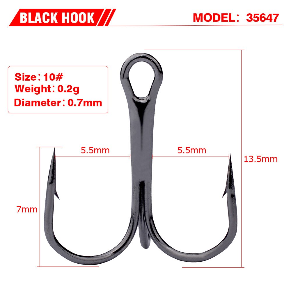 Fishing Hook 50Pcs/Lot 2/4/6/8/10/12/14# High Carbon Steel Treble Hooks Fishing Tackle Black Outdoor Sports Fishing Accessories: 10