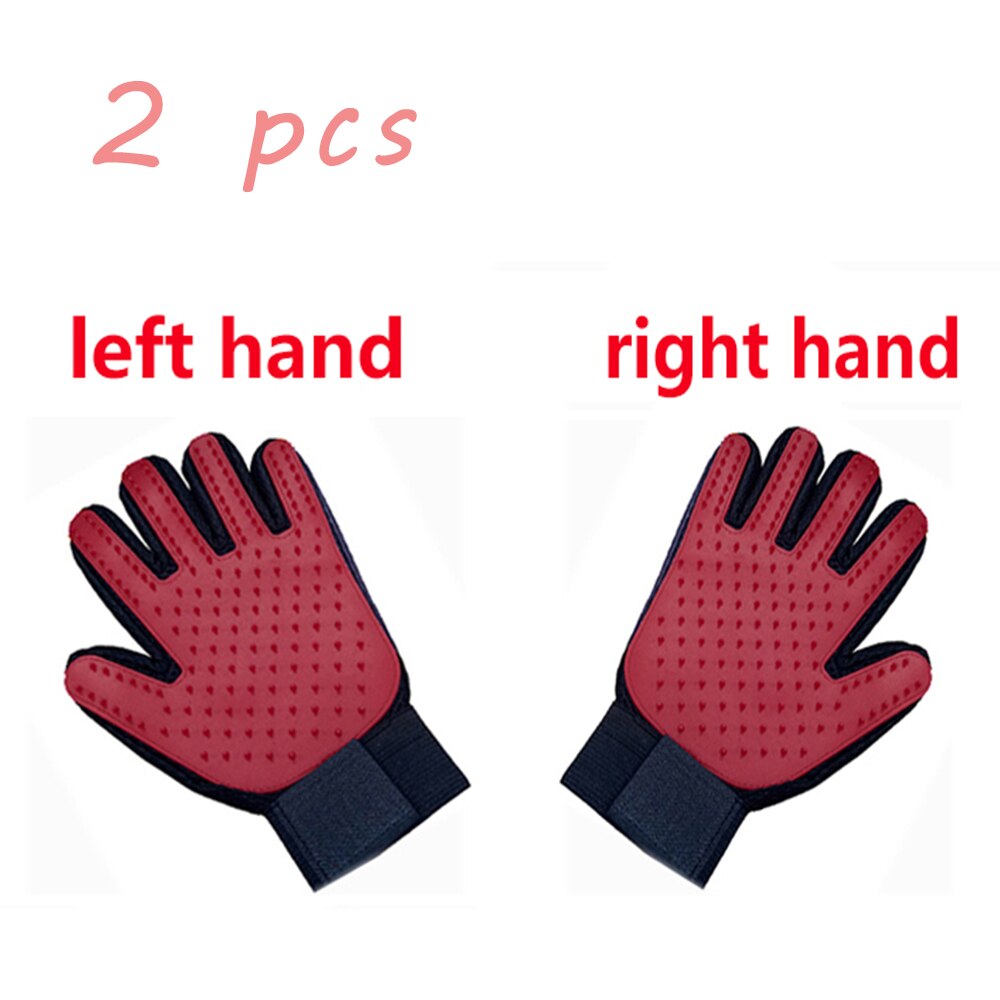 Gants de toilettage pour chat et chien, brosse pour éliminer les poils d&#39;animaux domestiques, peigne de nettoyage, gants de Massage: 2pcs Red
