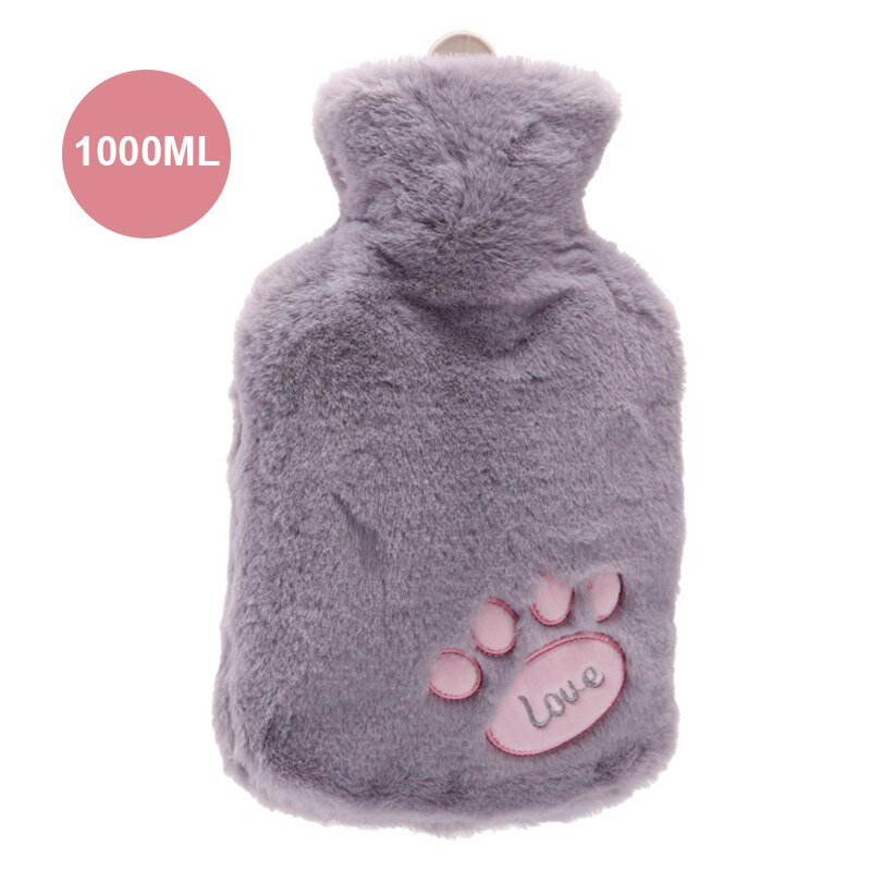 1000Ml Leuke Water Flessen Met Soft Cover Draagbare Winter Warm Water Fles Handwarmer Meisjes Hand Voeten Warmte jug: 1000ML gray