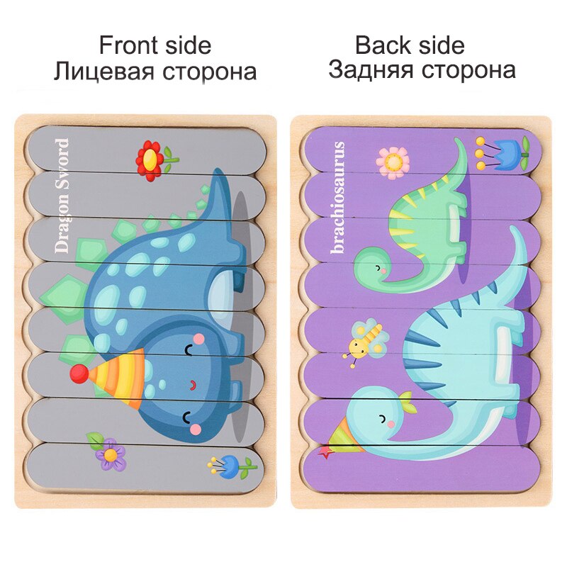 Dwustronna taśma dzieci 3D drewniane Puzzle Montessori zabawka Puzzle ze zwierzętami opowiadanie historii układanie układanki zabawki edukacyjne dla dzieci: WT261C