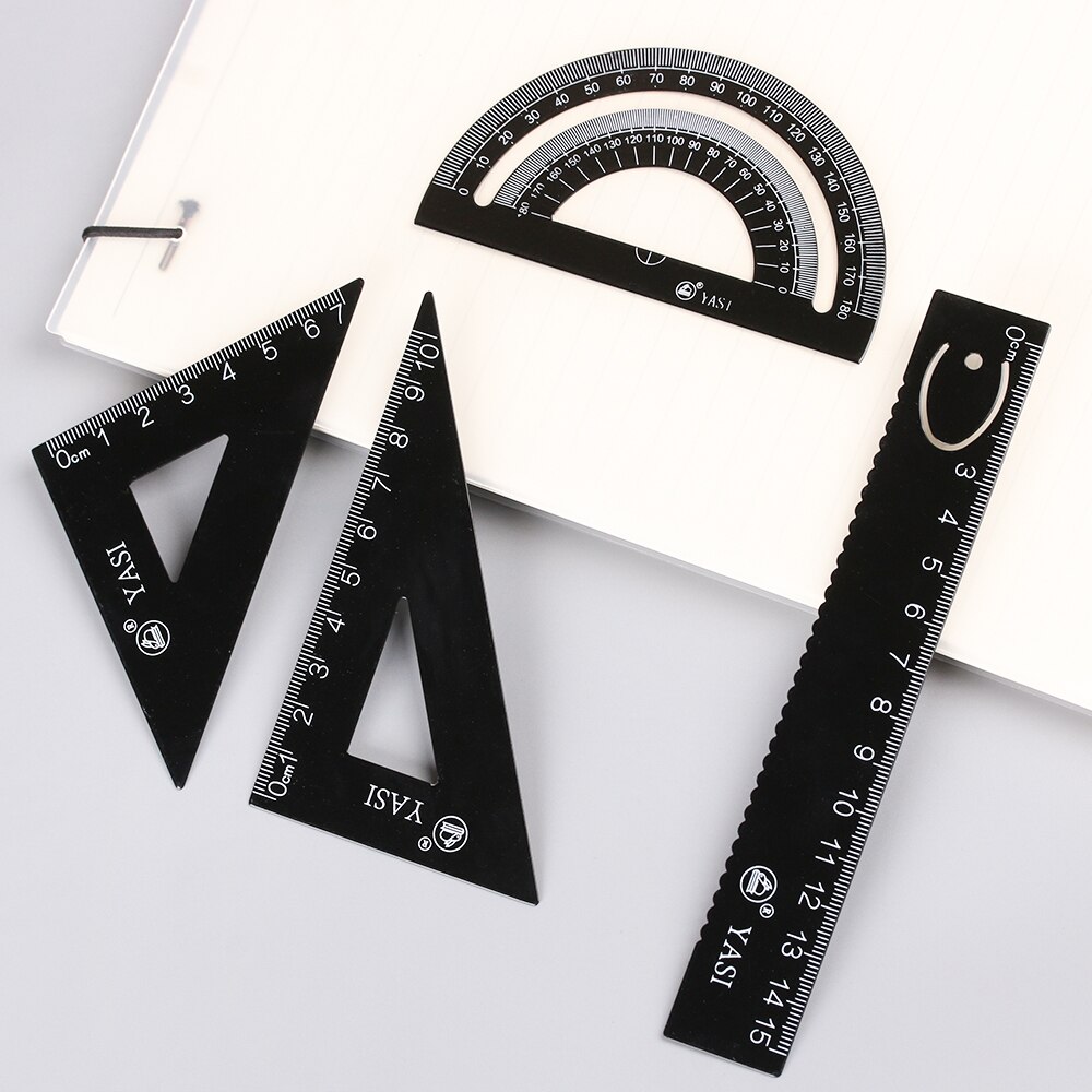 Règle de dessin d'alliage d'aluminium de 4 pièces/ensemble mesurant la règle de Triangle de géométrie étudiants avec la règle de mesure de rapporteur de plaque de Triangle