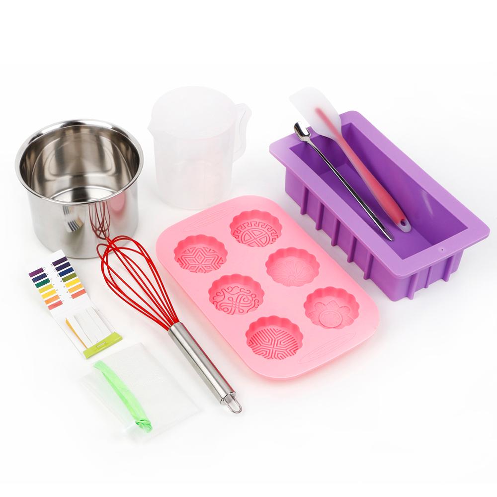 10pcs Pack Handmade Soap Making Tool Kit Set Supplies Silicone Resin Molds Soy Wax Melt Pouring Pot Accessories Diy