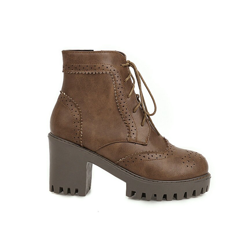 QUTAA Plattform runden Zehe lässig Knöchel Stiefel Platz hoch Hacke kurz Stiefel Spitze hoch Reißverschluss alle Spiel Frauen Schuhe Größe 34-43