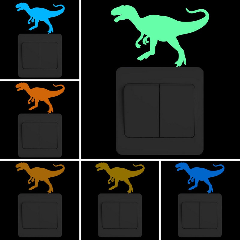 Glow In The Dark Dinosaurus Muurstickers Kinderkamer Light Switch Sticker Kinderen Slaapkamer Lichtgevende Sticker Baby Home Decor Decals