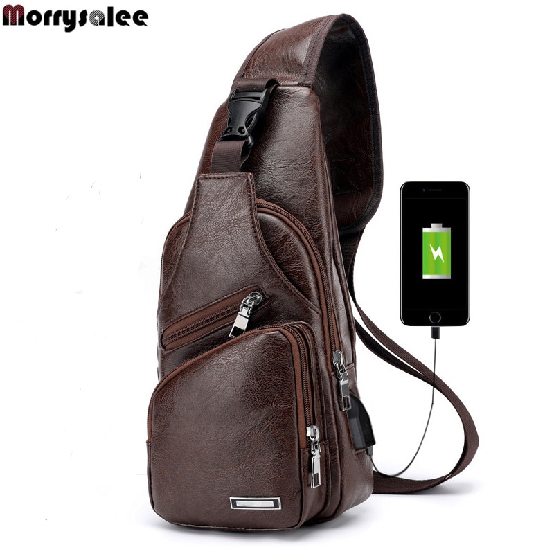 Men's Crossbody Bags Men's USB Chest Bag Messenger bag Leather Shoulder Bags Diagonal Package Back Pack Travel