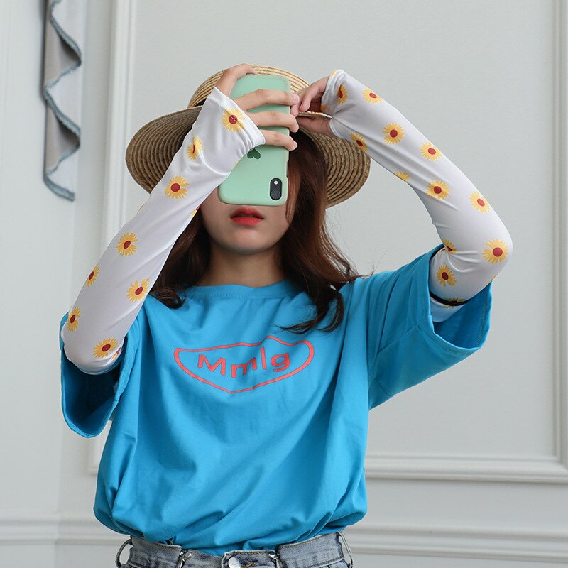 1Pair Women's Ice Oversleeves Cute All-match Printed Oversleeves Summer Viscose Fiber Gloves: 10