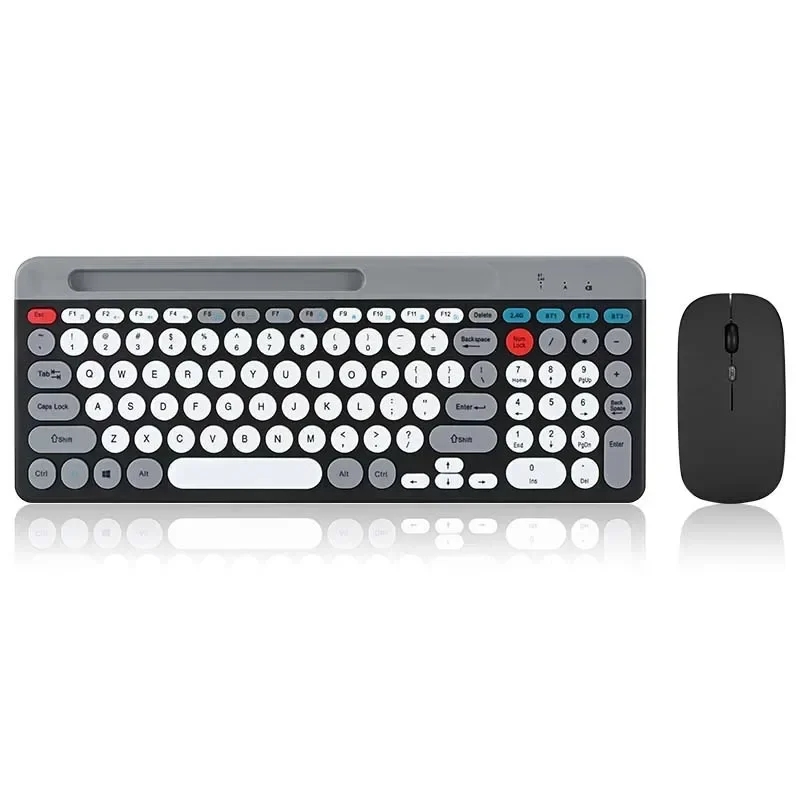 2,4 G kabellose Tastatur-Maus-Kombination, tragbar, Bluetooth, bunte Tastatur, wiederaufladbar, leise, für Tablet, Laptop, Desktop-Computer: Silber