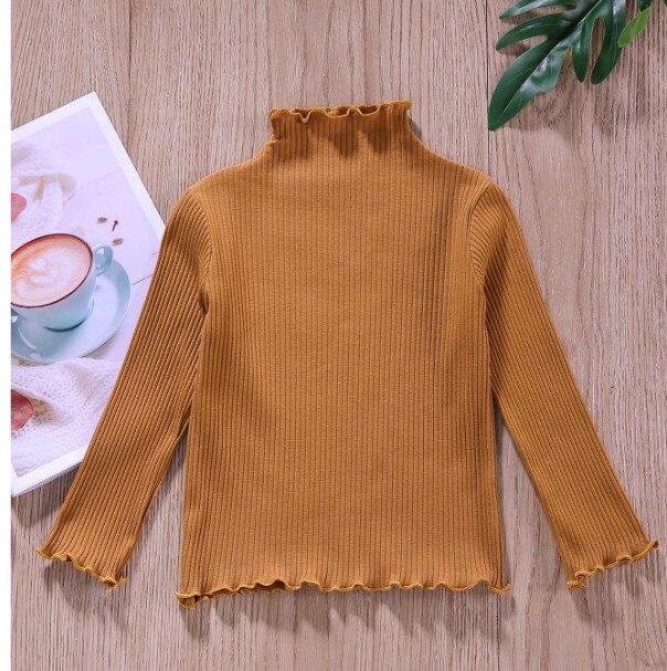 Wallarenear 1-6 jaar peuter babymeisje kindertopjes effen kleur opstaande kraag lange mouwen trui blouse voor lente herfstkleding: A / 3t
