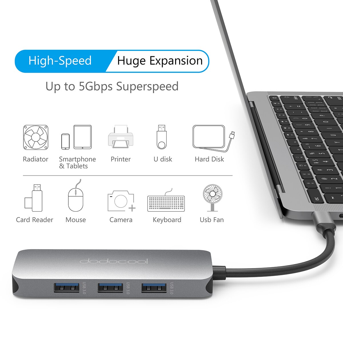 dodocool 7-in-1 USB C HUB aluminum multiport USB C hub pc laptop USB C hub Plug and play hub for your USB C phones laptops pc