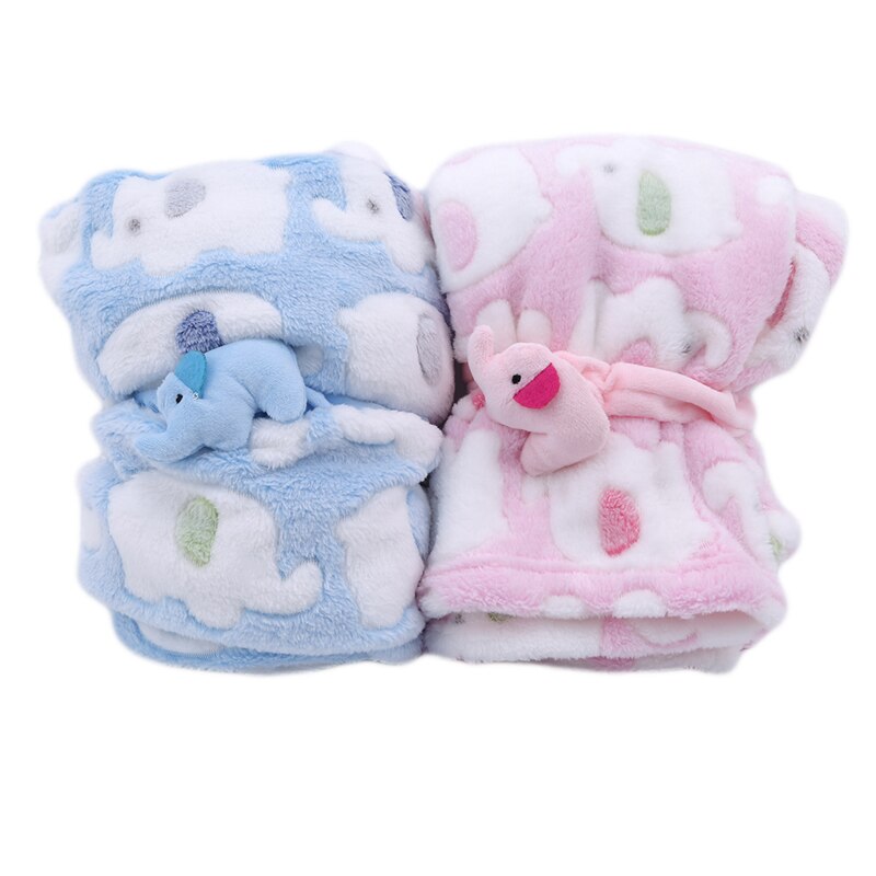 Leuke Olifant Cartoon Baby Deken Pasgeboren Olifant Airconditioning Quilt Coral Fluwelen Kussen Dekbed Dual-Use Baby Producten