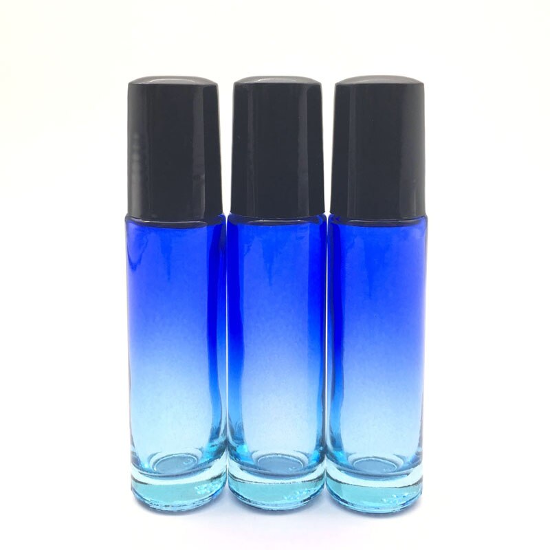 1 stk æterisk olie 10ml rulle glasflaske gradient blå-klar parfume tom rulle på kugle tyk glasflaske