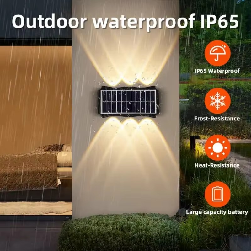 Zonne-buiten waterdichte led-verlichting op en neer zonne-wandlampen schemering tot zonsopgang veranda verlichting decor voor garage tuin dek tuin