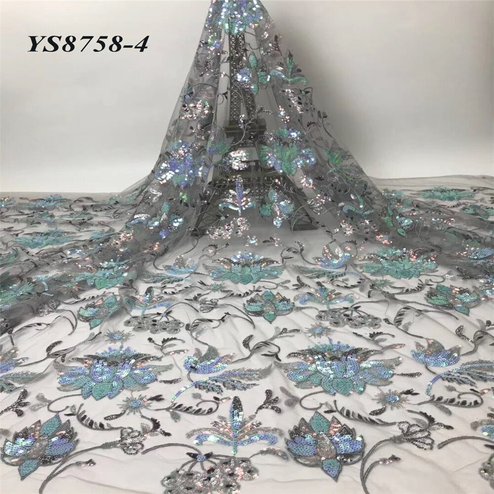 Europeu e americano estilo romântico novo lantejoulas bordado gaze transparente brilho design vestido de casamento 5 metros pano