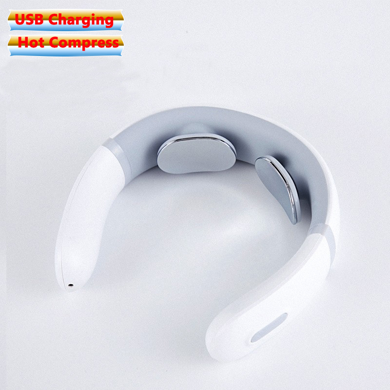 Smart Electric Neck Massager Heating Pulse Cervical Massage Remote Control Voice Broadcast Neck Pain Relief Relaxation Tool: Type 2 white