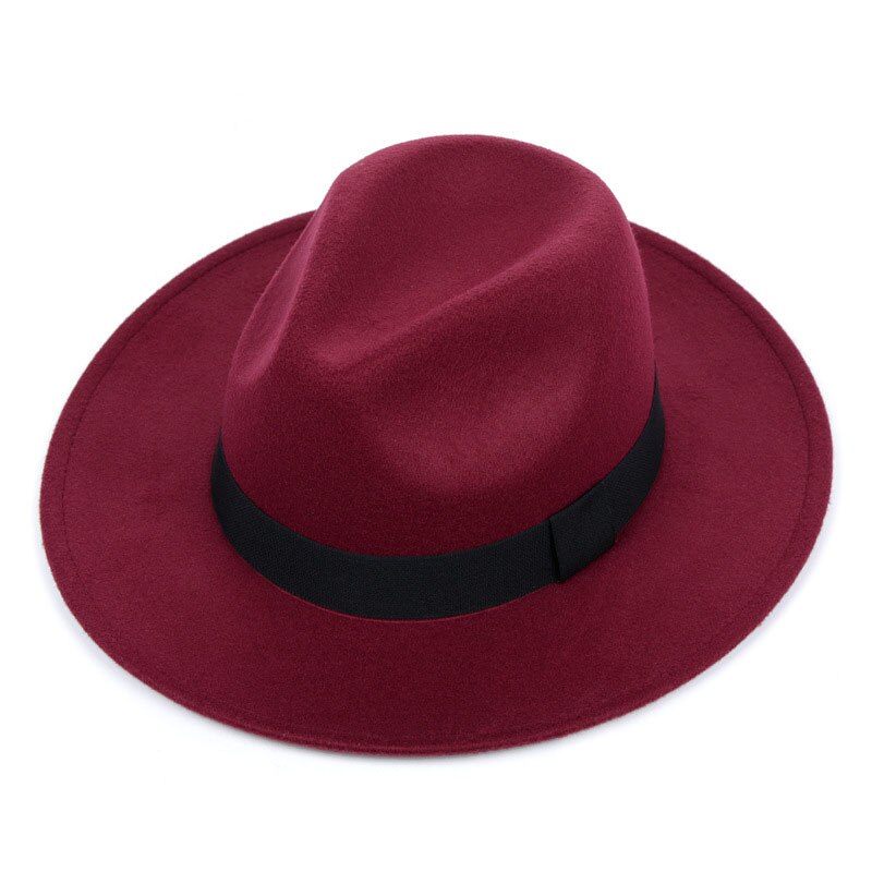 Fedora hat kvinder imitation uldfilt hatte mænd sort top jazz hat: Brun