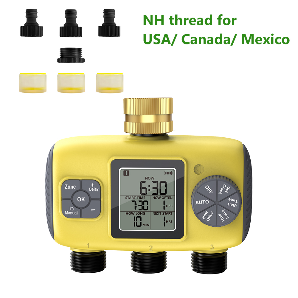 Insoma temporizador automático de água com 3 saídas, sistema de irrigação de jardim, controle independente, ferramentas programadoras de aspersão: Branco