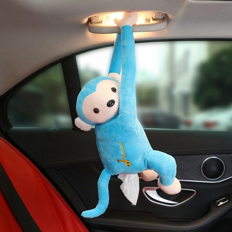 Car Interior Accessories Tissue Box Funny Cartoon Monkey Doll Paper Case Holder Hanging Auto Portable Napkin Box Cover: BL