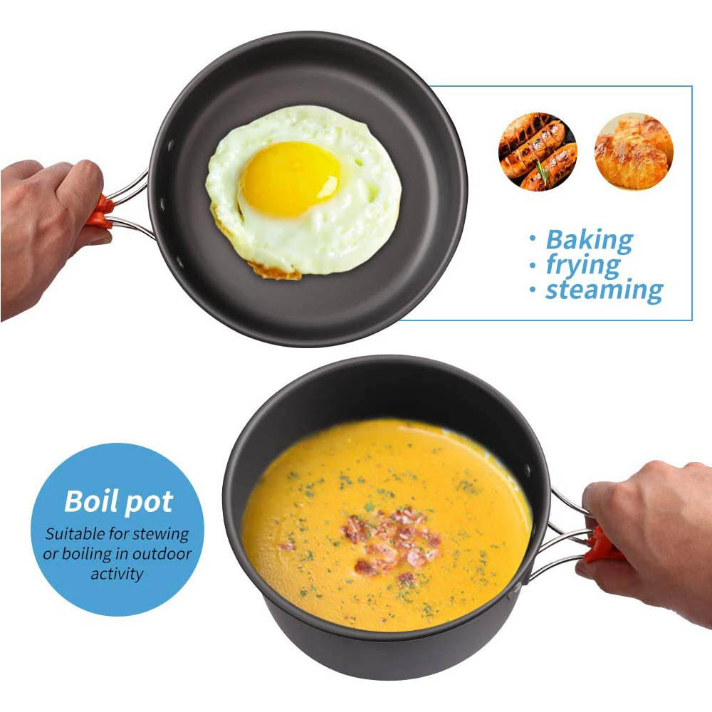 Juego de cocina para acampar, equipo ligero de aluminio para exteriores, utensilios de cocina para viajar, Trekking y senderismo