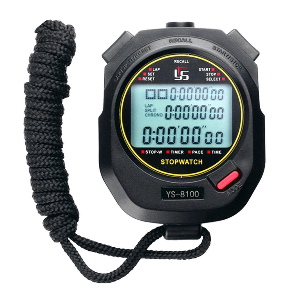 Digital Stopwatch Handheld Training Timer Sports Running Physical Fitness Chronograph Watch Luminous Stopwatch Tool Silent Mode: Black YS8100
