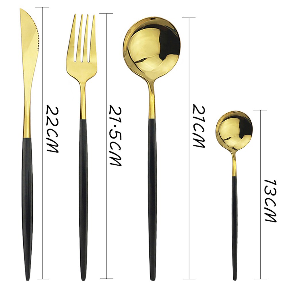 16Pcs/Set Dinnerware Set Black Cutlery Set 304 Stainless Steel Flatware Set Knives Fork Spoon Kitchen Party Tableware Silverware