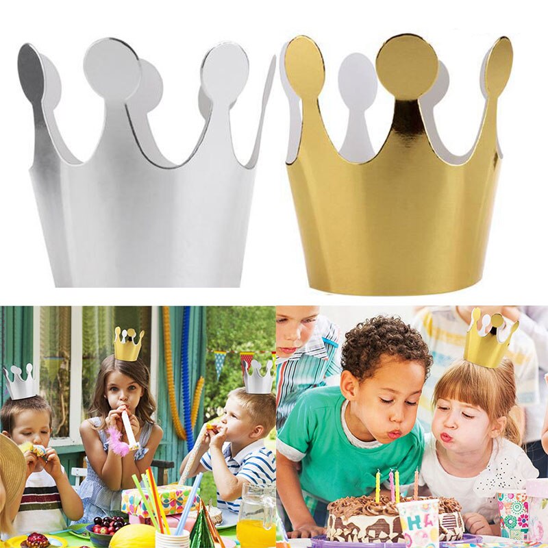10Pcs Goud Zilver Verjaardag Cap Papier Kids Gelukkige Verjaardag Papier Hoeden Prinses Kroon Partij Decoratie Feestelijke Feestartikelen