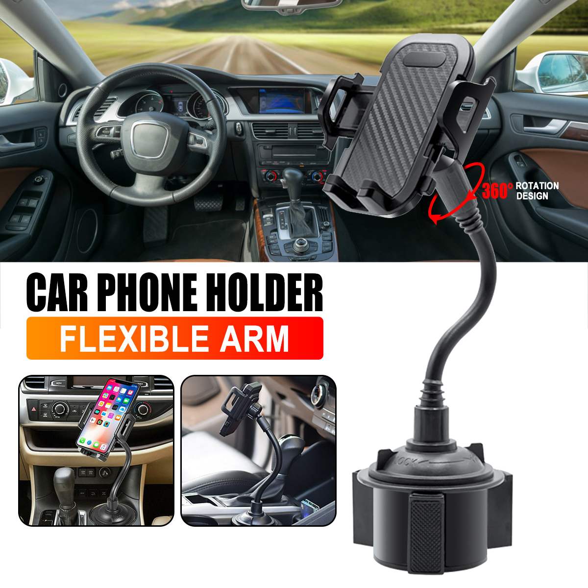 Universele auto mobiele telefoonhouder, ventilatieroosterbevestiging, mobiele telefoonhouder voor iphone in autobeugel, verstelbare zwanenhalsbeker