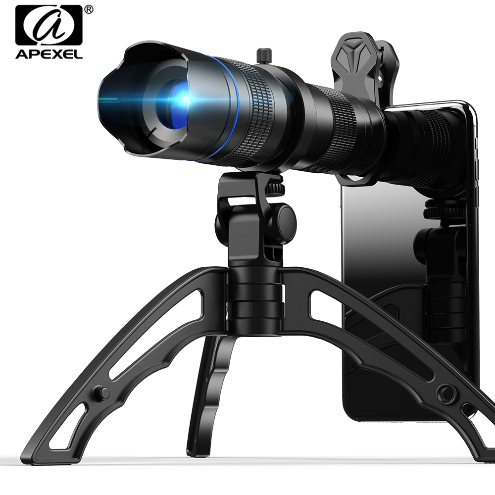 Apexel 20X-40X Verstelbare Zoom Telescoop Lens Telefoon Camera Tele Mobiele Lens Kit 2in1 Monoculaire + Selfie Statief Met Afstandsbediening