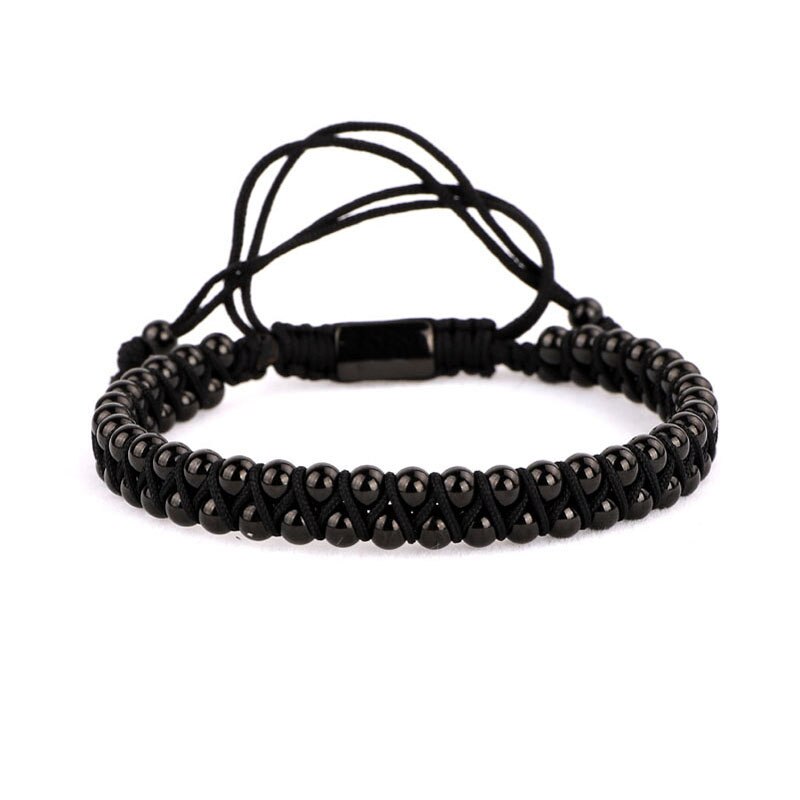 4mm stainless steel beads cute braided macrame bracelet men women jewelry: Black