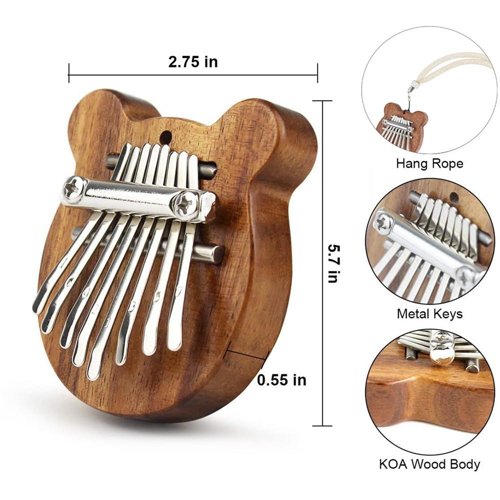 mini 8 klucz Kalimba kciuk fortepian mahoń przenośny niedźwiedź kształt drewna Kalimba z smycz Mbira Sanza klawiatura instrument muzyczny