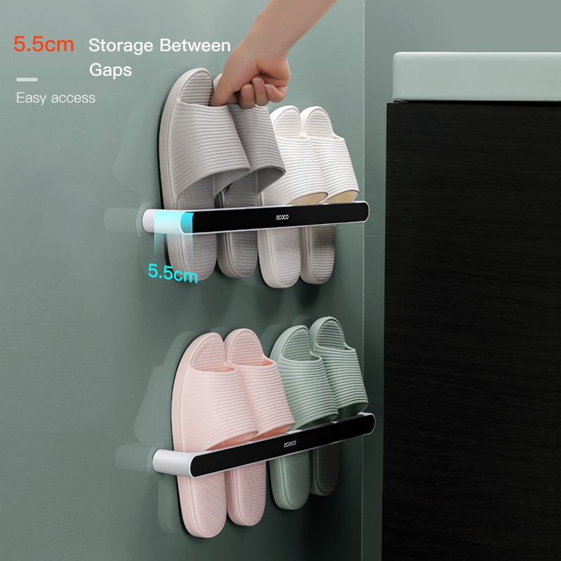 Étagère à chaussures de salle de bain porte-pantoufles mural poinçon gratuit étagère pantoufles organisateur auto-adhésif rangement porte-serviettes