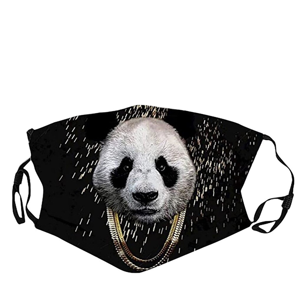 Mascarilla facial de algodón lavable y resistente al viento para hombre y mujer, tapabocas 3D con de oso Panda Lobo estampado, 1 unidad