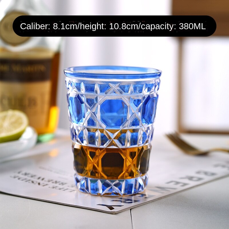 Water Cup Glas Rotan Plaid Mark Sterrenhemel Cup Creatieve Water Cup Bar Ktv Levert Gesneden Glas Water Cup 1pc/2Pc: blue 380ml