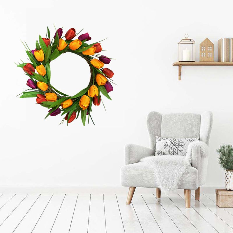 Artificial Flowers Mixed coloured tulip Wreath Outdoor for Front Door Décor