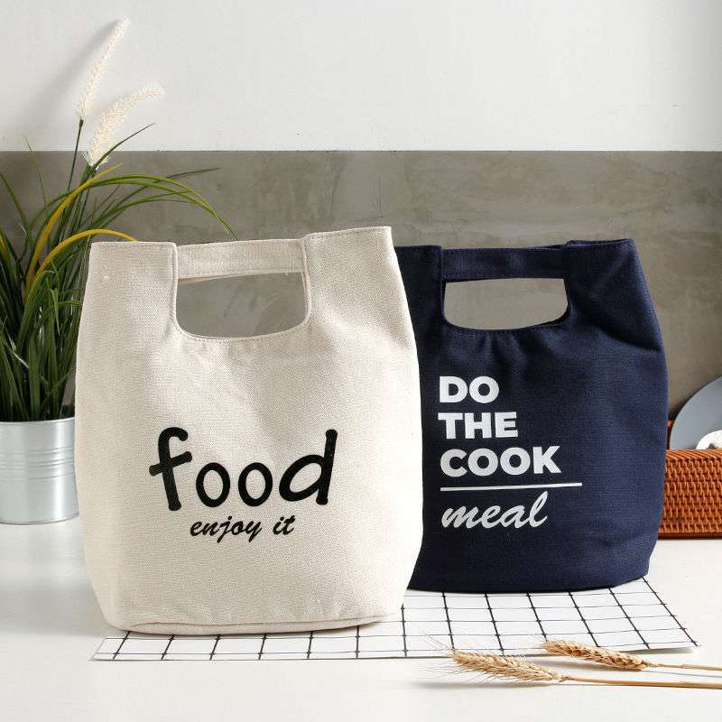 Canvas Portable Lunch Bag Food Storage Bags Japanese Style Bento Box Outdoor Accessories Insulated Cold Print