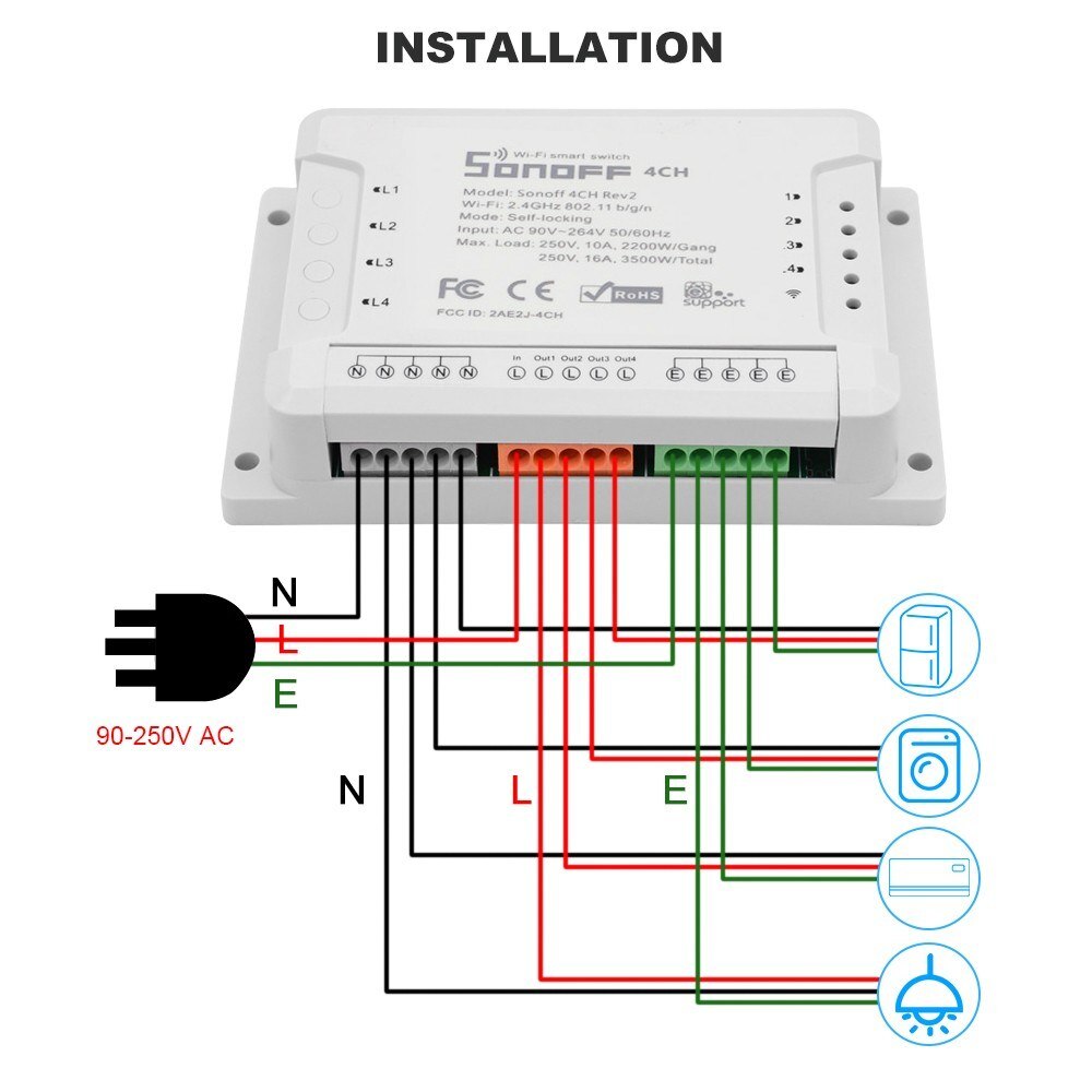 SONOFF 4 Channels Din Rail Mounting WiFI Switch