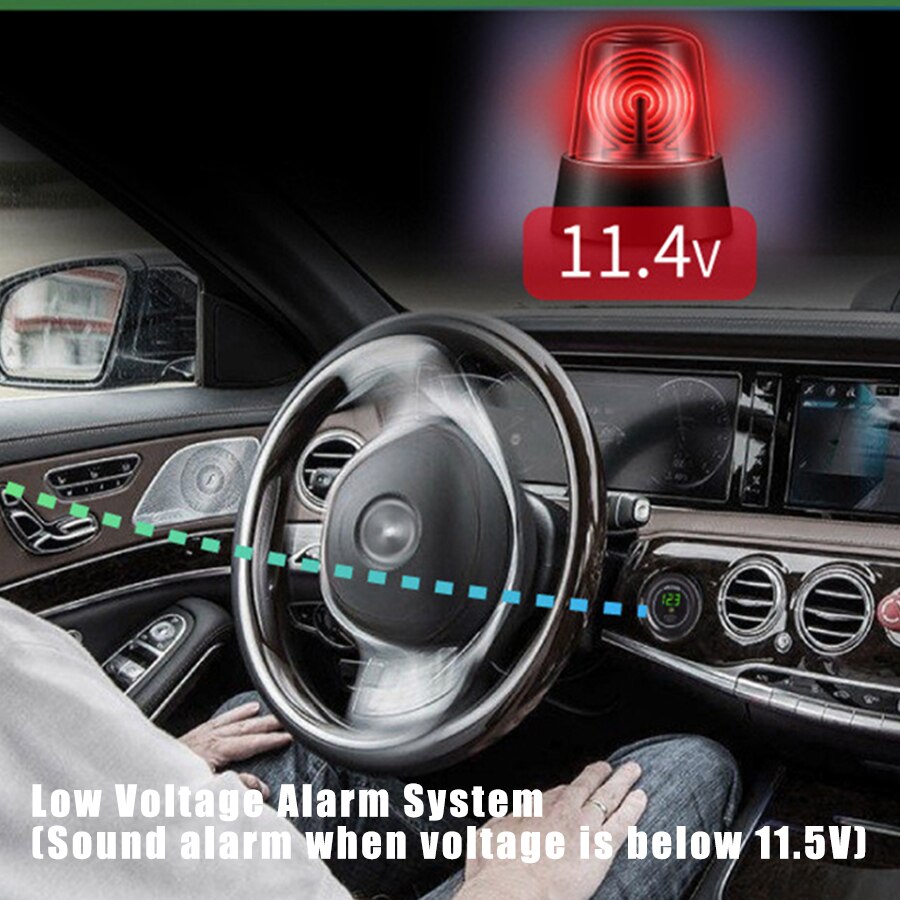 LED DC12V-24V Voltmeter Panel Digital Voltage Meter Low Voltage Alarm With Independent Switch