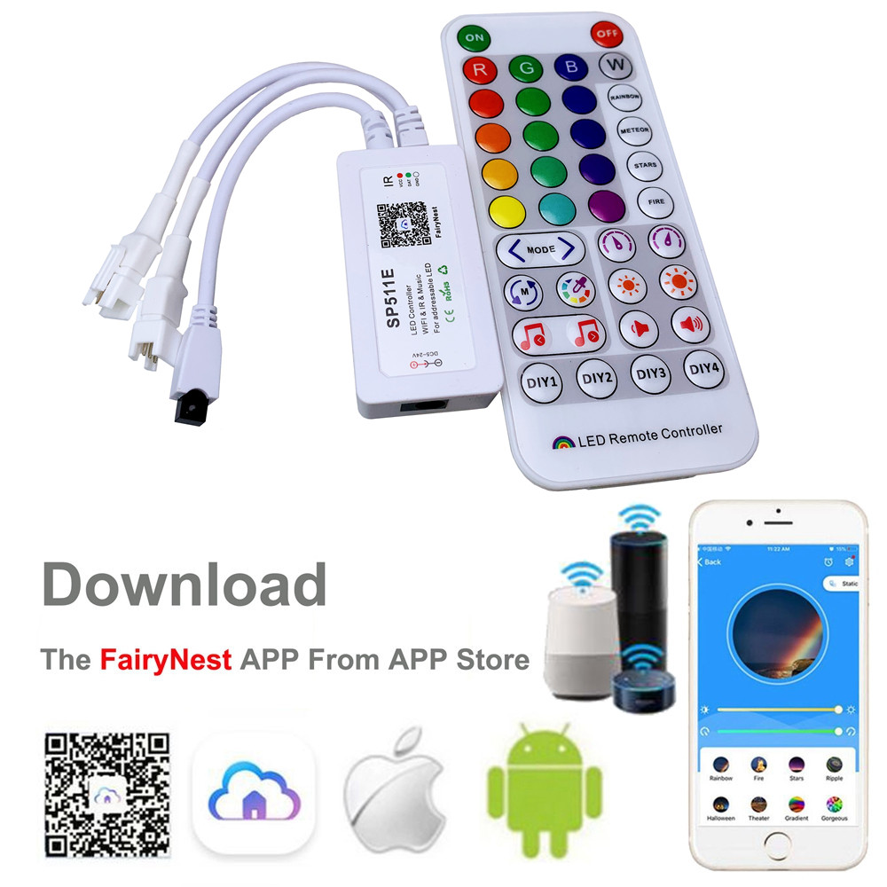 WS2811 WS2812B UCS1903 Full Color Pixel LED Strip Controller DC 5V 12V SP110E SP511E Wireless WIFI Bluetooth RGB Controller
