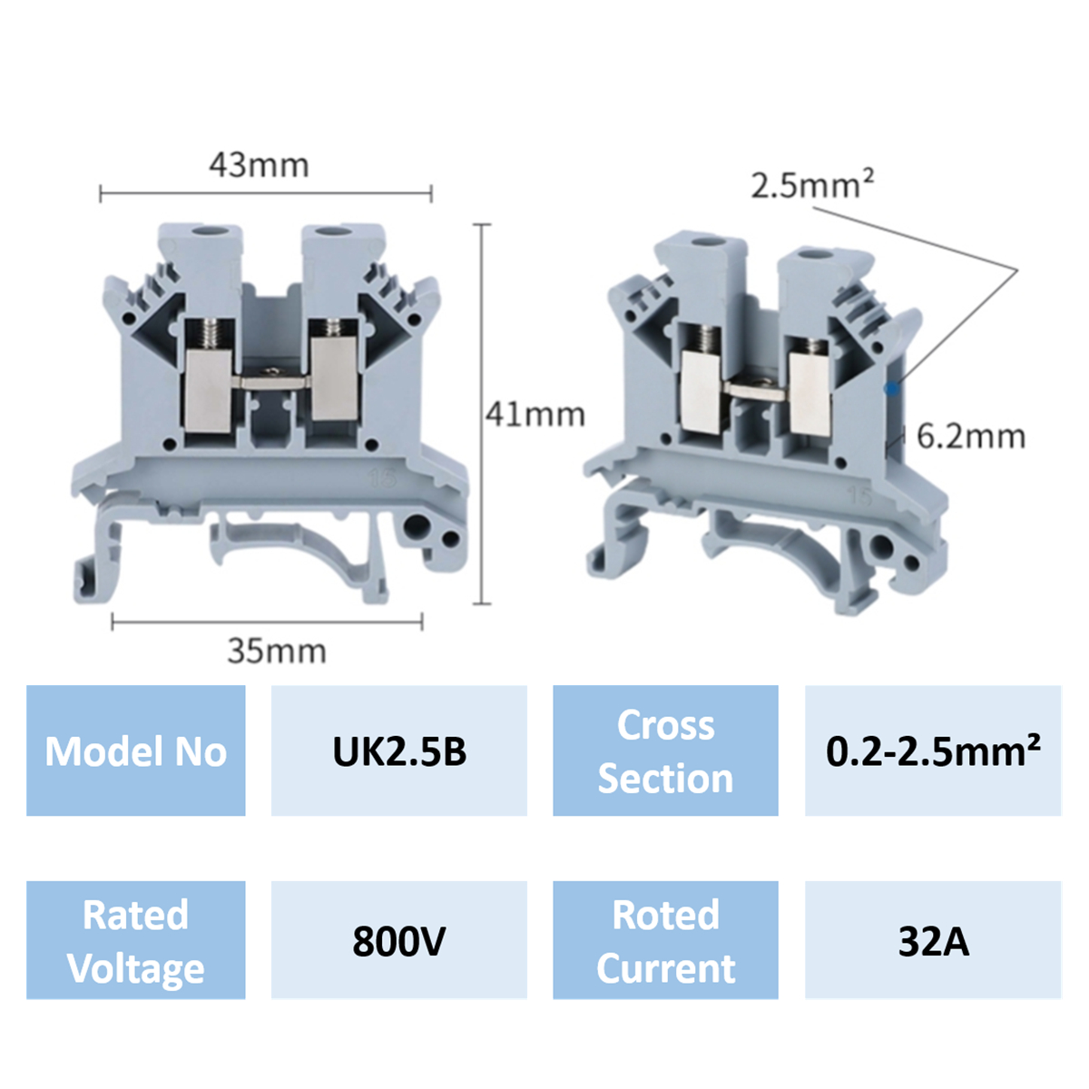 1/5/10PCS Din Rail Terminal Block UK-2.5B Wire Electrical Conductor Universal Connector Screw Connection Terminal Strip Block UK