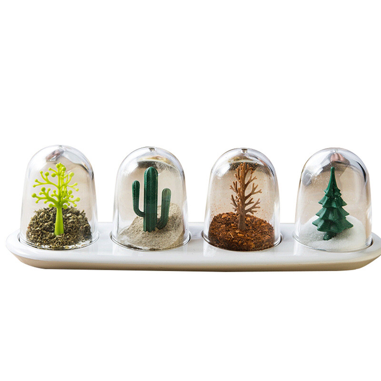 4Pcs Kruiderij Flessen Set Cactus Pine Shape Kruiden Doos Zout Keuken Schotel Suiker Pot Kaneel Opslag Keuken Decoraties: A