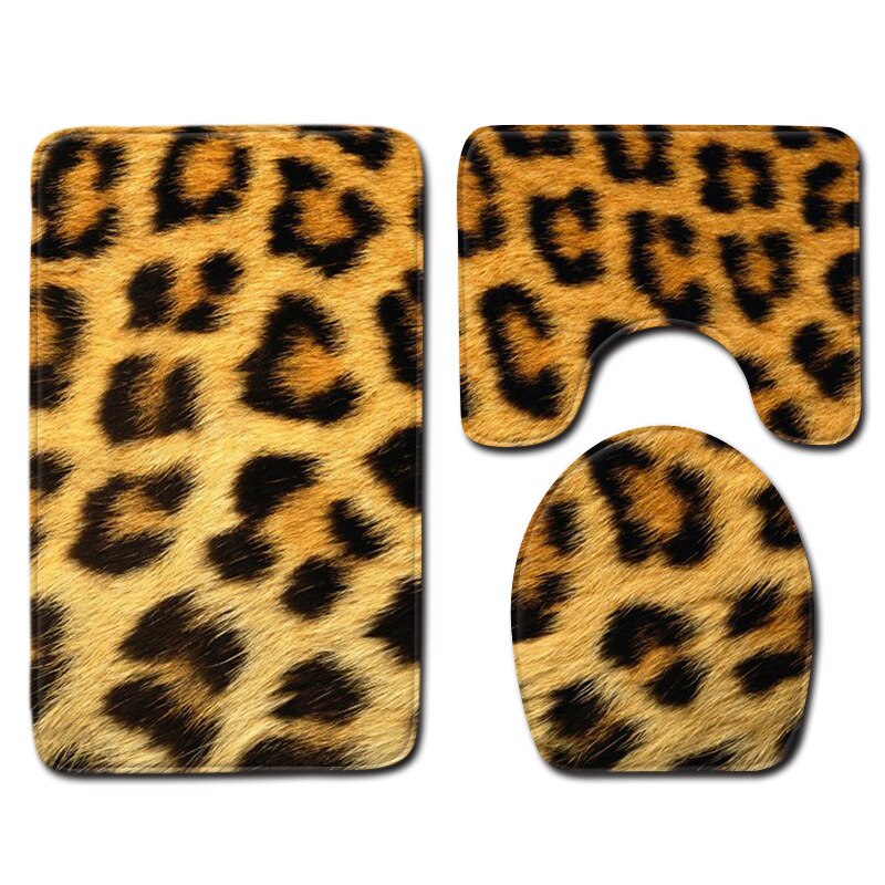 Dyreprint leopardprint tigermønster toilettæppe tredelt badeværelse skridsikkert måttebetræk brusetæpper badeværelsesmåttesæt: C1227-51 / 50 x 80cm