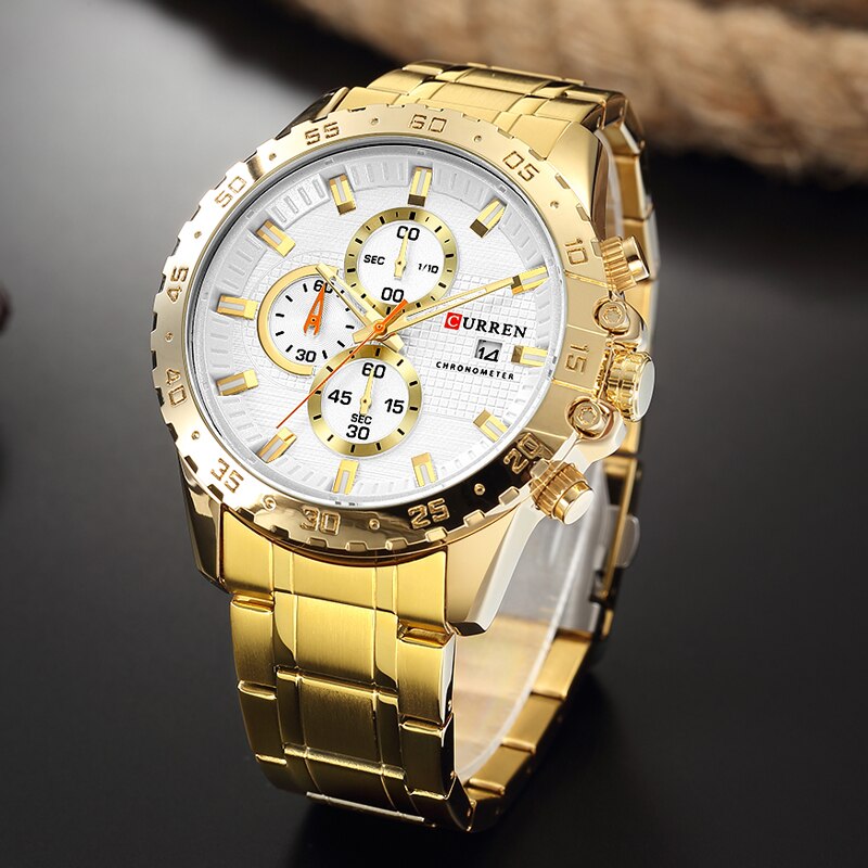 Curren 8334 Mannen Horloge Top Brand Luxe Gouden Mannelijke Horloges Chronograaf Goud Man Horloge Relogio Masculino