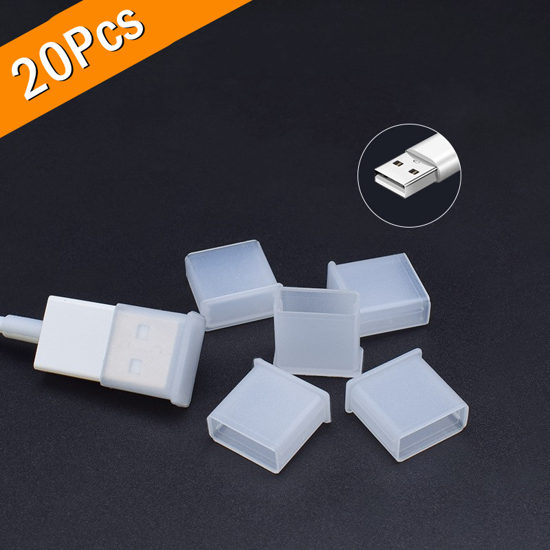 20Pcs Male USB Dust Plug Durable Charger Port Charging Extension Transfer Data Line USB 2.0 3.0 Protector Cap Cover