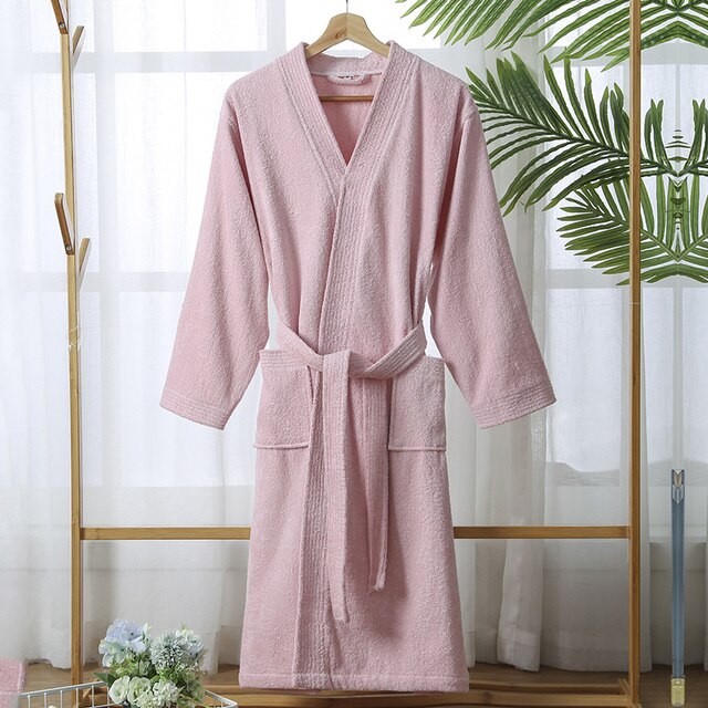 100% Katoen Badjas Voor Mannen Lange Dikke Absorberende Badstof Badjas Kimono Mannen Handdoek Badjas Effen Nachtkleding Vrouwen Badjas: L / Blauw