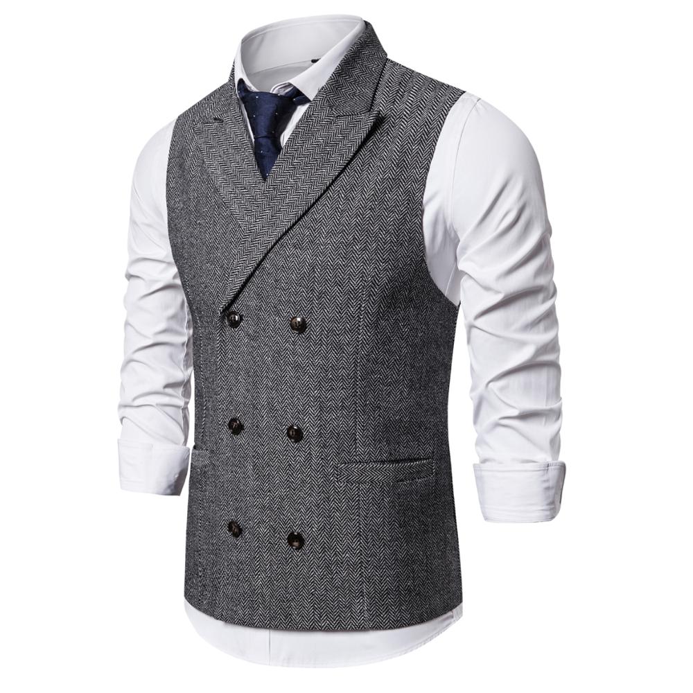 Men's Classic Slim Fit Chain Vest Brand Double Breasted Vest Waistcoat Men Wedding Business Casual Tuxedo Vests Gilet
