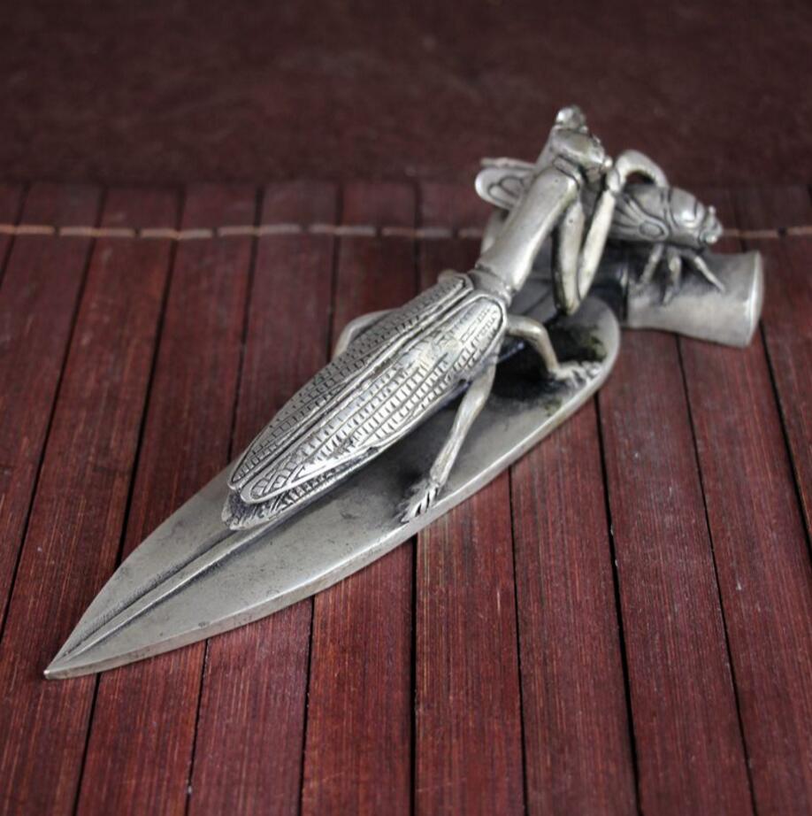 Koperen Standbeeld Koper Verguld Zilver Studie Woninginrichting Bamboe Blad Mantis Catching Zen