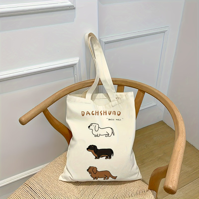 Teckel drie canvas draagtas schattige grappige worsthond casual grote boodschappentas multifunctionele opbergtas goed