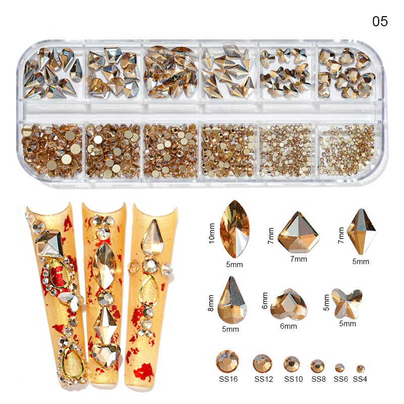 12 gördar blandade storlekar klein blå diamanter nagel strass 3d nail art dekor flatback glänsande kristall 3d glitter ädelstenar strass 1 låda: 5
