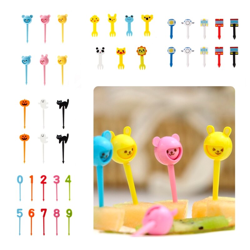 Mini Tenedor de fruta de granja de animales marinos para niños, palillo de dientes de dibujos animados, decoración de , 6/10 unids/paquete
