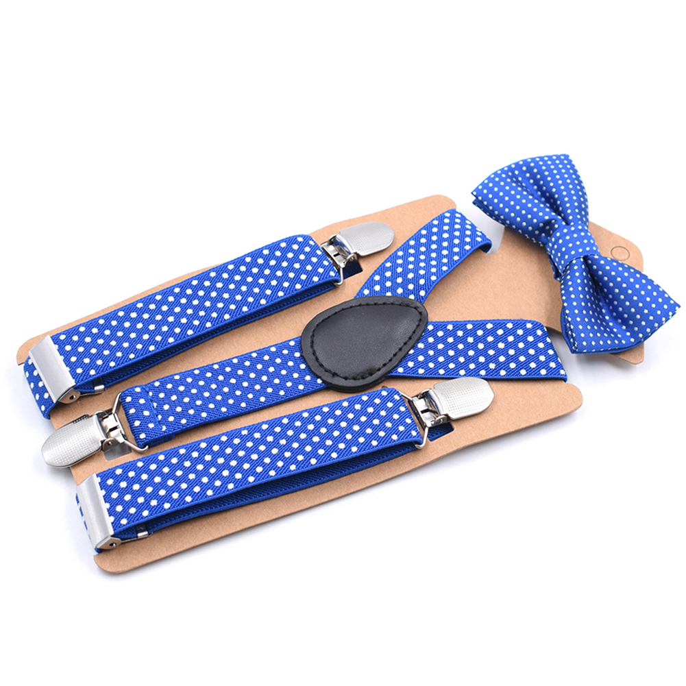 Children Suspender Clip Bow Tie Body Suit Causal Dot Cute Toddler Kids Set Boy Baby Girl Party: Royal Blue