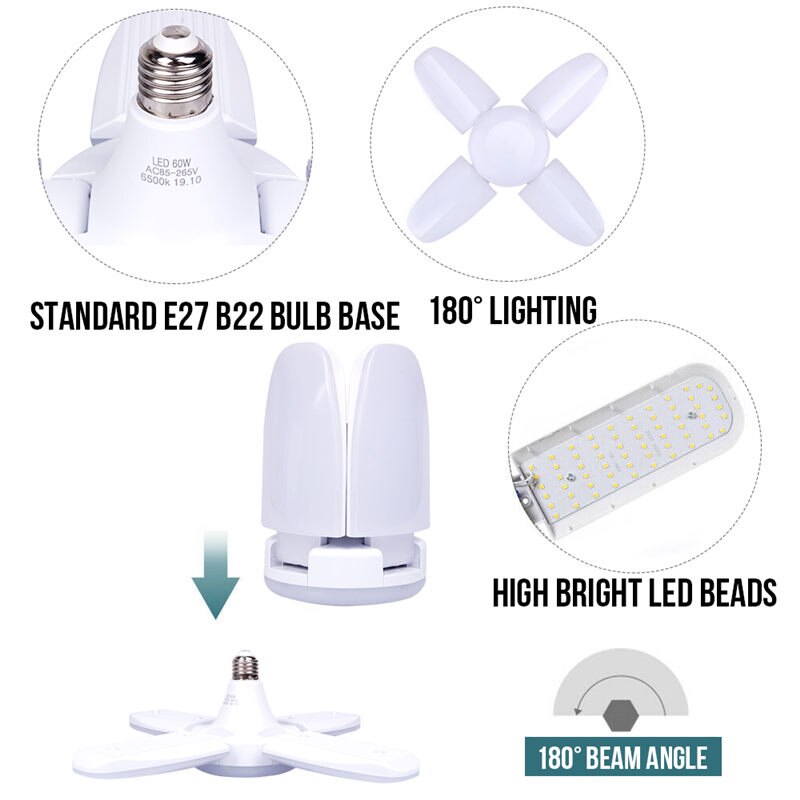 Ac85-265v 60w ledet deformerbar lampe  e27 b22 til værksted industriel belysning garagelys justerbar loftslampe lys